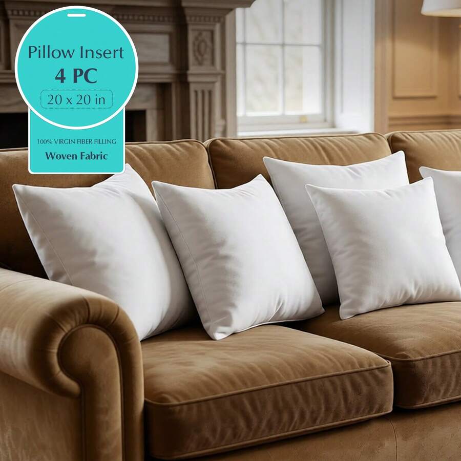 White Square Pillow Set Of 4-Sofa Pillow, Soft Fabric, Suitable For Bed Or Sofa Use-Bedding, Home Decoration, Dormitory Sleep Protection, Daily Use, Simple Appearance, Can Be Patted Or Dried At Low Temperature To Make It Fluffy, 18in 20in 22in. - 白色4只 - 查看 1