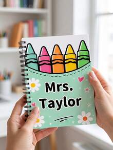 1 Peça Caderno Espiral Personalizado com Nome de Professor e Balde de Giz de Cera, Diário de Giz de Cera Arco-Íris Fofo Personalizado, Planejador de Bolso de Professor em Cor Macaron, Presente de Agradecimento ao Professor, Volta às Aulas, Presente para Professor, Essencial para Sala de Aula - Multicolorido - Visão 8