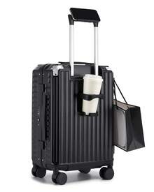 PC Hard Shell Luggage Suitcase With Cup Holder 20 Inch Cabin 24 Inch Medium 28 Inch Large Zip Free Aluminium Frame TSA Lock 3 Piece Luggage Set Black - Black - View 2