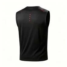 Camiseta regata esportiva masculina sem mangas, camiseta casual sem mangas - Preto - Ver 3