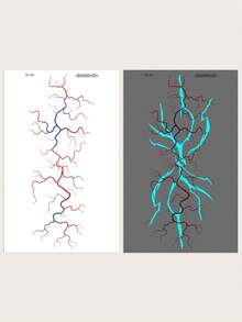 Halloween Cool & Bold Glow-In-The-Dark Lightning Vein Pattern Tattoo Sticker, Waterproof Temporary Tattoo Decal For Arm, Waist, Abdomen, Leg, 1pc/Pack - Multicolor - View 7