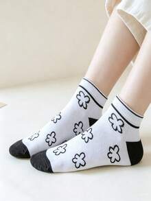 10 Pares de Meias Femininas Minimalistas Personalizadas em Preto & Branco, Meias Curtas Esportivas Casuais de Corte Baixo Fofas Adequadas para Uso Diário (1/5/10/15/20 Pares) - Multicolorido - Visão 3