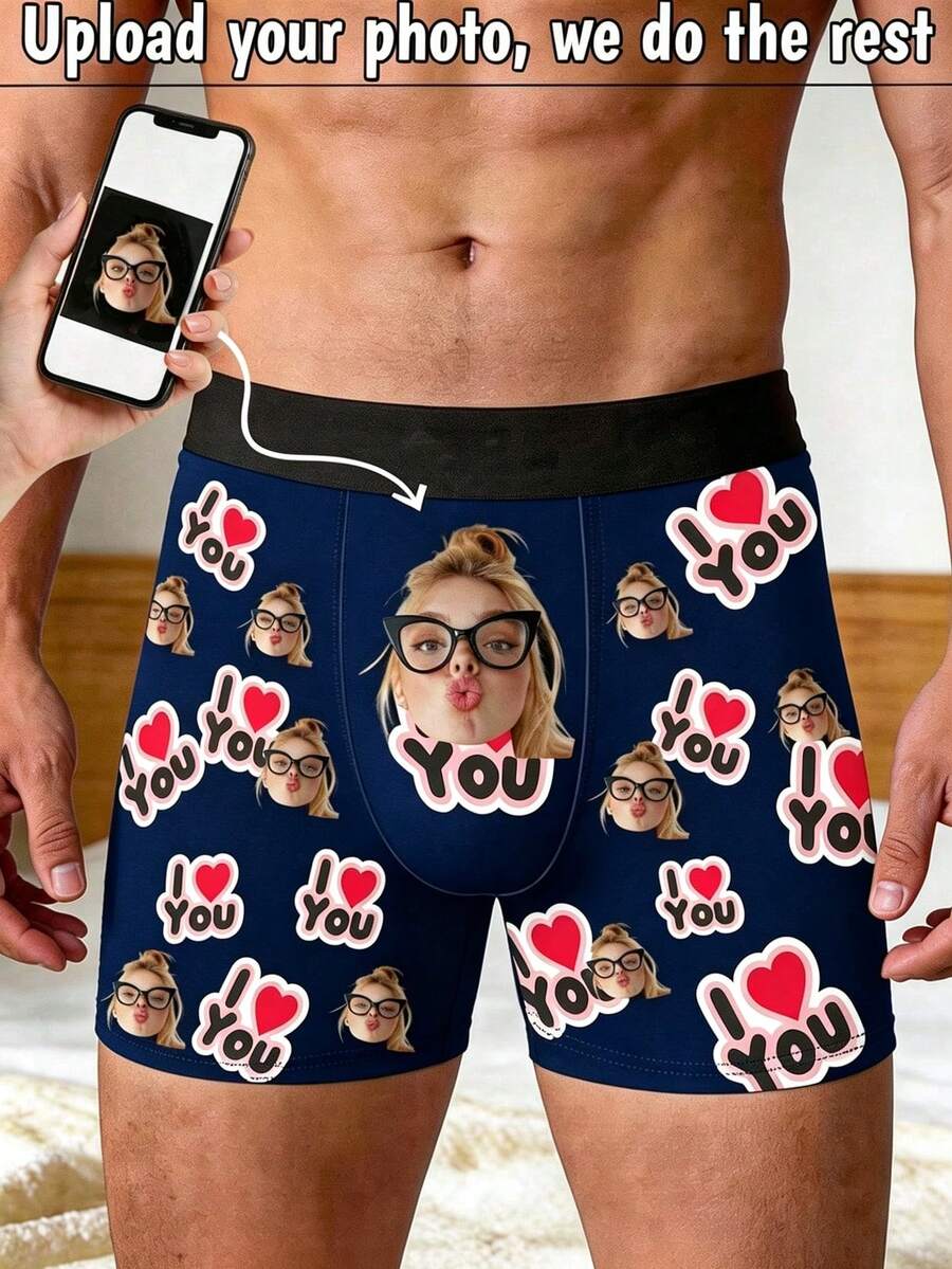 قطعة واحدة من ملابس داخلية رجالية، بنمط صورة مخصص، هدية شخصية للصديق والزوج - أزرق بحري - مشاهدة 1