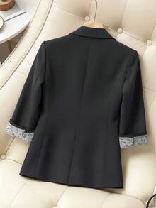 HOMEYEE Elegant Plus Size Women's Blazer, Contrast Lace Cuffs And Lapel, Long Sleeve Design, Perfect Choice For Autumn/Winter Business Office Wear - Dark Grey - View 3