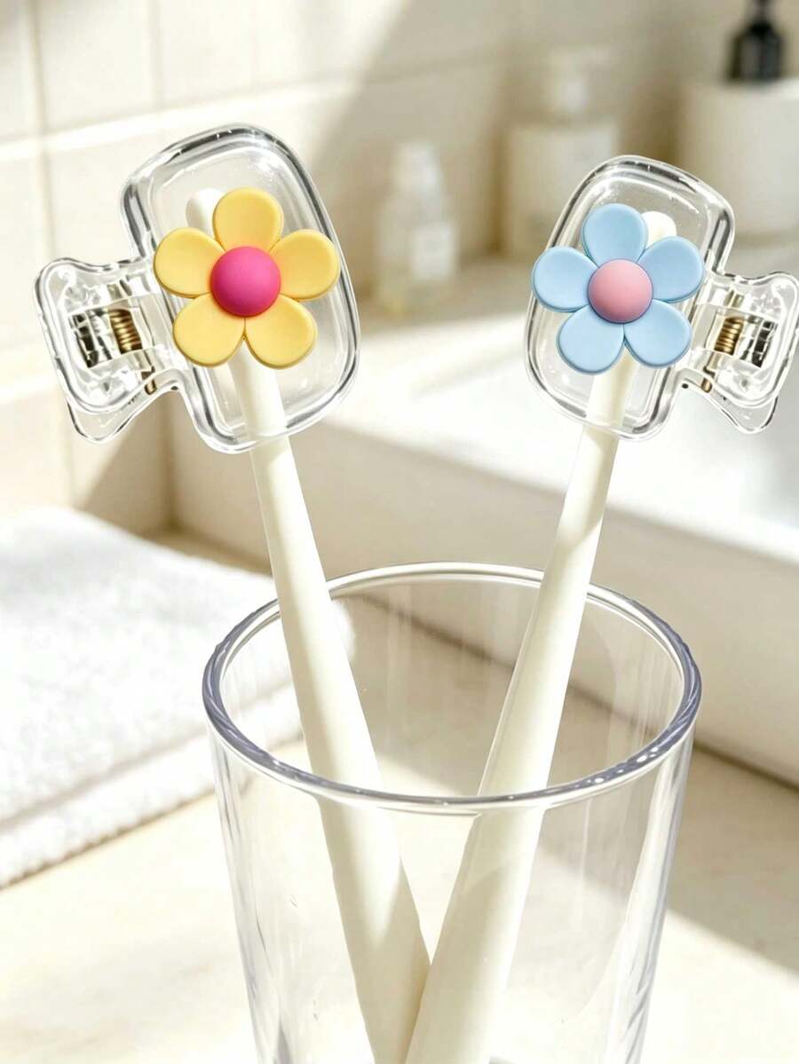 Capuchon de brosse à dents portable en forme de tournesol, boîte de rangement de brosse à dents de voyage, clip de protection de tête de brosse à dents portable, porte-brosse à dents, étui de protection de brosse à dents, protège la tête de la brosse à dents, design portable, pratique à transporter, blanc transparent avec motif de tournesol. Convient pour la maison, la salle de bain, le dortoir, l'hôtel, l'appartement et d'autres endroits, peut également être utilisé comme fournitures de voyage pratiques pour protéger la tête de la brosse à dents. - Multicolore - Voir 1