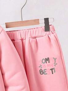 2pcs/Set Toddler Letter Print Warm Hoodie And Sweatpants Set - Pink - View 4