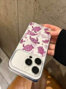 1件漸層粉色水下生物防摔保護軟殼，適用於Apple 17/16/15/14/13/Pro/Pro Max系列，小眾清新度假風夏季海洋珊瑚海星貝殼海龜水下生物圖案超薄 - 彩色 - 查看 3