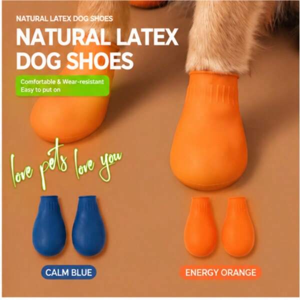 1 Set 4pcs 2 Colors Optional Natural Latex Dog Paw Protection Boots, Waterproof Non-Slip Soft Rain Boots, Mud-Proof Easy To Put On And Take Off Easy To Clean, Suitable For Small And Medium Dogs Daily Walks, Beach, Camping, Outdoor Travel, Hypoallergenic Pet Foot Care Products