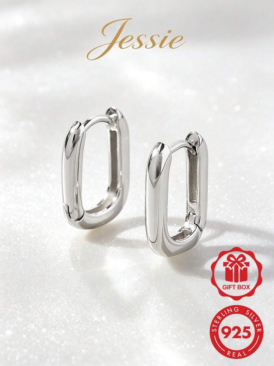 Jessie Jewelry 1 Pair Classic Minimalist Elegant Hip-Hop Style Square Earrings For Women, Unique Personalized Statement, Great Gift Choice - Silver - View 1