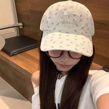 1pc New Soft Top Sun Protection Student Baseball Cap, Face-Slimming Korean Brand Embroidered Letter & Floral Baseball Cap, Versatile For Women - Multicolor - View 2