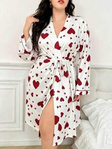 Minimalist Fashion Long Sleeve Heart Pattern Bathrobe, Elegant And Stylish, Suitable For Home Wear, All Seasons, Soft And Skin-Friendly, Perfect For Vacation Or Home Leisure - Multicolor - View 5