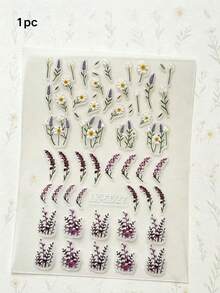 1pc Light Purple Lavender & Daisy Branch Embossed Self-Adhesive Sticker, Embossed Embroidery Texture Lavender And Daisy Pattern, Suitable For Vintage Mirrorless Camera, Earphone Case, Phone Case, Storage Box Handmade Modification, Elegant Floral DIY Material - 1pc Lavender Daisy - View 6