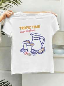 Tropical Lemonade Summer T-Shirt, Soft Cotton, Graphic, Hip-Hop Street Style, Breathable. - White - View 2