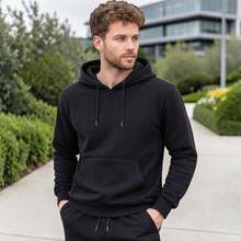 CONJUNTO, SUDADERA CON CAPUCHA Y PANTALON PARA HOMBRE, CASUAL FIT, CON CIERRE Y BOLSAS A LOS COSTADOS - Negro - Ver 8