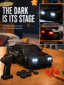 1:24 Remote Control Drift Car With LED Lights, RC Remote Control Car, Birthday, Halloween, Christmas Gift For Boys And Girls, Boys Toys, Girls Toys, Remote Control Car, Boys Supplies, Remote Control, RC Drift Car, Children's Year-End Gift, Children's Eid Gift - Black - View 2