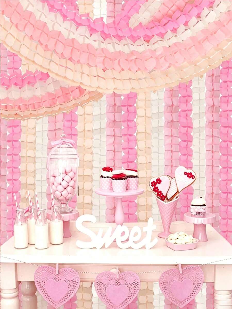 4/8pcs Clover Honeycomb Paper Garland With Tassels, Blush Pink And White Macaron Color Tissue Paper, Ceiling Hanging Decoration, Suitable For Birthday, Wedding, Bridal Shower, Dessert Table Backdrop Decor - Four-leaf Clover Ribbon - View 1