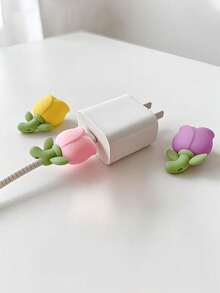 Silicone Tulip Flower Cable Protector, Cute Decorative Charging Cable Sleeve, Suitable For Phone And Laptop, Cable Protection Anti-Tangle, Home Office Travel Cable Storage Accessory - B - View 2