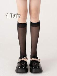 1/3/6 Pack Women Black Slim Fit Sheer Knee High Socks Dark Academia Sweet Edgy For School Party Street Wear - Black - View 10