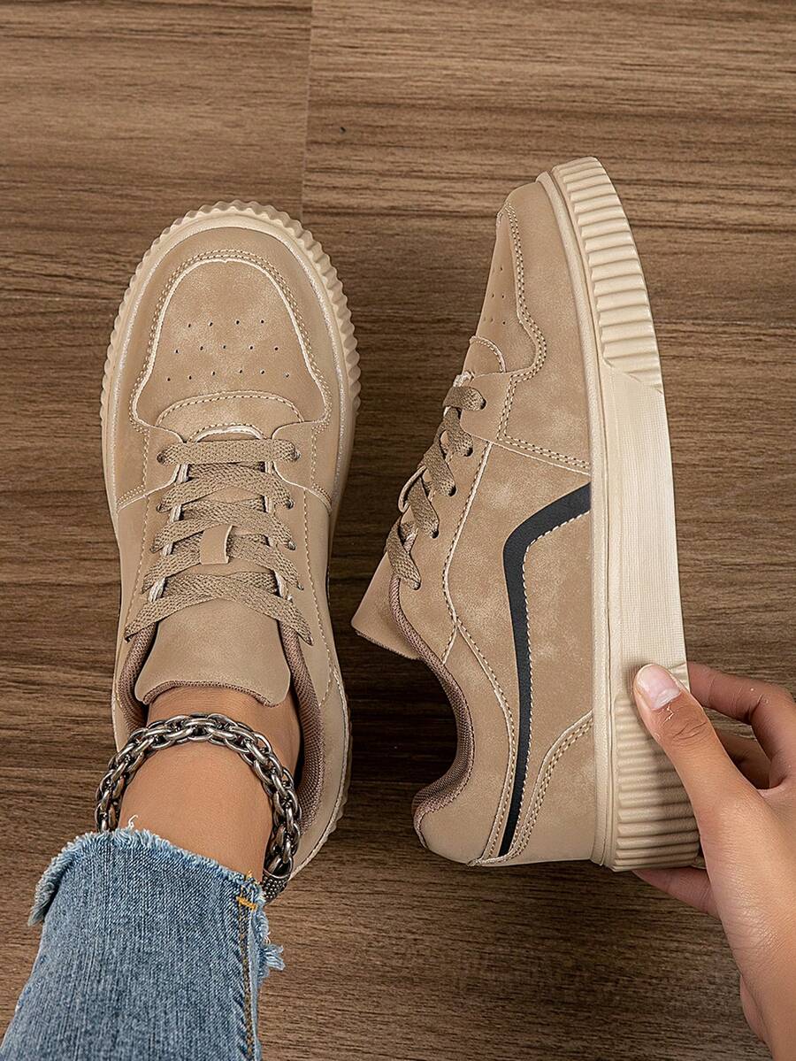 Women's Fashion Casual Low-Top Lace-Up Breathable Colorblock Sneakers, Lightweight Comfortable Skate Shoes