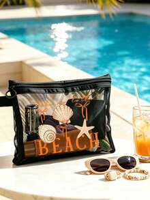 這款海灘網格包印有「Beach_please」文字與貝殼圖案，可收納口紅與氣墊粉撲的便攜化妝包，充滿海岸風情。透明大容量旅行化妝收納包，夏威夷風網格化妝包，適合海灘度假、購物、休閒旅行、健身，適合作為母親節、情人節、教師節禮物，適合女性旅行、短途旅行與日常通勤使用 - 彩色 - 查看 13