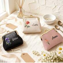 Personalized Multicolor Birth Flower Coin Purse, Custom Name Mini Wallet Pouch, Small Storage Bag Birthday Wedding Gift For Bride - Multicolor - View 4