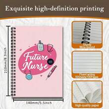 1 Pink Medical-Themed Spiral Coil Notebook, Printed With "Future Nurse" Text And Stethoscope, Syringe And Other Patterns, 1000 Pages Large Capacity. Suitable For Work And Study Records, Diary Writing, Daily Planning And More, Also A Thoughtful Gift Choice For Graduation And Birthday, Super Convenient For Note-Taking! - One Book (50 Pages, 100 Pages) - View 2