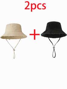 1pc Women's Drawstring Trim Bucket Hat With An Adjustable Chin Strap, Distressed Look, Perfect For Travel, Beach, Vacation, Or Everyday Casual Wear - Multicolor - View 23