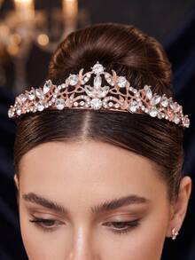 1 pieza Elegante Tiara Corona de Princesa con Strass en Oro Rosa, Accesorio para el Cabello, Adecuado para Novia, Boda, Baile de Graduación, Fiesta de Cumpleaños - Oro rosa - Ver 4
