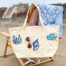 1pc Blue Summer Sequin Iron On Patches Tropical Beach Ocean Embroidered Applique Pink Patches For Hats, Clothes, Bags, Jackets, Backpacks, Vacation Decor - Blue - View 7