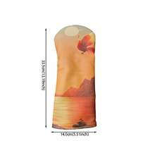 New Chinese Style Oriental Artistic Golf Club Head Cover, Club Protection Sleeve, Sun-Chasing Crane Landscape Sunset Full Print Pattern, Wear-Resistant PU Leather Driver Protector - Coral Orange - View 2