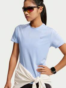 Nike Women's AS W NK SWIFT DF SS TOP Short Sleeve Knit Collarless T-Shirt THM9699-468 - Blue - View 3