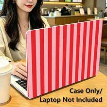 1件式 MacBook 相容保護殼，粉紅與紅色條紋 UV 印刷圖案，筆電保護殼，極簡輕量耐用，相容 MacBook Air Pro 13.3 13.6 14.2 15.3 16.2 吋，適用於 13 吋 Neo 筆電保護殼 A3404 型號/ D14、D16 - 查看 4