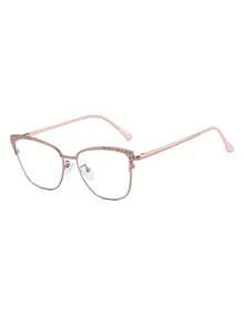 1 Pair Women's Metal Spring Temple Rhinestone Inlaid Vintage Exquisite Fashion Plain Lens Glasses - Pink Rose Gold - View 3