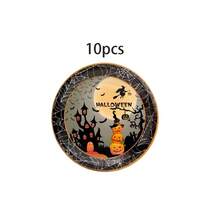 10/20/50/80pcs Halloween Horror Party Tableware Set, Haunted House Witch Flying Pumpkin Layered Paper Plates Cups Napkins, Halloween Disposable Plates, Pumpkin Lantern, Witch, Castle And Spider Web Pattern, Halloween Trick Or Treat Horror Decoration Supplies - View 11