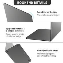 Pindda Book Ends, 2 Pieces Metal Bookend For Shelves, Bookends For Heavy Books, Book Holders For Shelves, Desk Organizers, Book Dividers For Office, School, Bookstore, Home - White - View 4