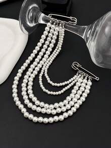 1pc Vintage Elegant U-Shaped Multi-Layer Faux Pearl Beaded Charm Jewelry Brooch Pin, Luxurious Design For Wedding, Banquet, Vacation, Party, Casual, Street Style, Women, Couples, Holiday, Fashion Versatile Brooch Gift - Brooch - View 7