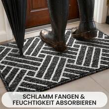 EDIMENS Doormat For Front Door 50x80cm, Non-Slip & Washable Outdoor Doormat, Thickened Indoor Doormat, Highly Absorbent Doormat For Indoor And Outdoor Use, Entrance & Front Door, Patio, Hallway - Black and White Stripes - View 2