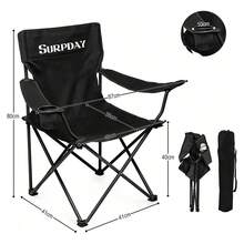 Silla Plegable Portátil Color Negro con Reposabrazos y Portavasos para Camping Playa y Salidas al Aire Libre - Negro - Ver 4