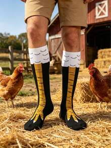1pair Men Best Socks Funny Cartoon Pattern Over The Calf Socks, For Gym, Cozy - Multicolor - View 1
