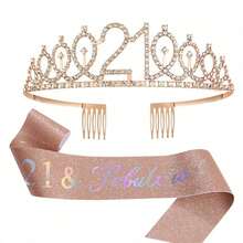 Set de 2 piezas, 21º, 30º, 40º, 50º, 60º, 70º Cumpleaños Banda y Corona, para Mujeres, Banda de Feliz Cumpleaños, 21º, 30º, 40º, 50º, 60º, 70º Regalos y Decoraciones para Fiesta de Cumpleaños - Ver 14