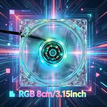 12cm/8cm Desktop Computer Case Cooling Fan RGB Color Changing Light, Large 4-Pin Interface Daisy Chain, Transparent Fan, Case Cooling Decoration, Cooling Fan - View 2
