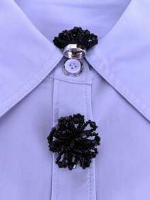 1pc/2pcs Handmade Seed Bead Flower Shirt Button Cover, Clip-On Button Cover, Fashion Crystal Cufflink Cover - Black - View 3