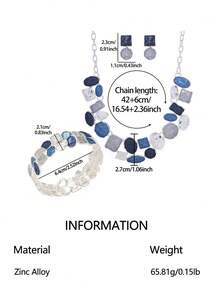 Cring Coco 3Pcs Irregular Geometric Women Blue Enamel Geometric Jewelry Set Chunky Statement Necklace Earrings Cuff Bracelet Boho Color Block Metal Accessory - Geometry 1 - View 12