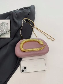 女款晚宴手拿包 橢圓形盒子包 3D金色蛇紋裝飾 奢華風 適合雞尾酒會、宴會、夜生活、四季皆宜 - 淡紫色 - 查看 6