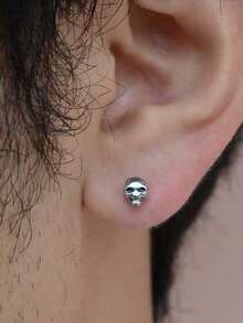1 Buah Anting Tengkorak Hitam Gaya Punk Gothic untuk Pria, Model Mini Datar Belakang, Tindik Tulang Rawan Helix Tengah, Anti Tragus, Conch, Cuping Tindik Lobe, Anting Tusuk, Hadiah Halloween 16G - Sepasang anting tengkorak bulat - View 5