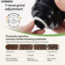 SHENDAI Electric Coffee Grinder, Ceramic Conical Grinding Disc, Adjustable Thickness, One Click Control, Mixing Grinder, Portable Coffee Grinder, USB Charging, Coffee Utensils, Suitable For Travel, Camping, Office And Home Use - Multicolor - View 6