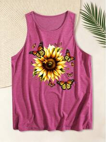 Bestseller Sunflower Monarch Butterfly Nature Tank Top, For Garden Lover Floral Enthusiast Summer Gift Daily Shopping - Red - View 2