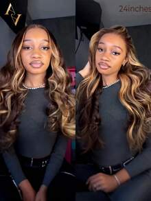 ARABELLA 13x6 Lace Front Glue-Free Wig Chocolate Brown Skunk Stripe Wavy Hair With Drawstring 100% Human Hair Pre-Plucked Hairline Transparent Lace Beginner-Friendly Colorful Wig For Women - S4/27 - View 4