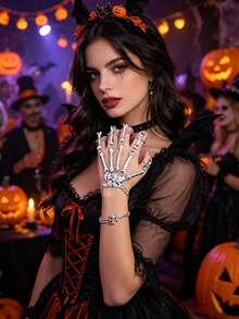 SHEEGIOR Halloween Costume Prop Vintage Distressed Metal Faux Skeleton Ghost Claw Bracelet, Personalized Punk Style Five-Finger Bone Connected Hand Back Bracelet, Dark Subculture Faux Palm Bone Connected Hand Accessory, Suitable For Party, Haunted House, COSPLAY, Dance Outfit Accessory - Metal Faux Bone Claw Bracelet - View 4