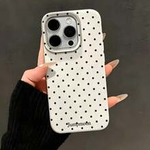1pc Full Screen Polka Dot Personalized Lychee Texture Matte White Full Coverage Anti-Fall TPU Fashion Phone Case Suitable For IPhone 16 15 14 13 12 11 17 Pro Max A55/54/53/52/51 S25/24/23/22/21 Series Unisex - Multicolor - View 3